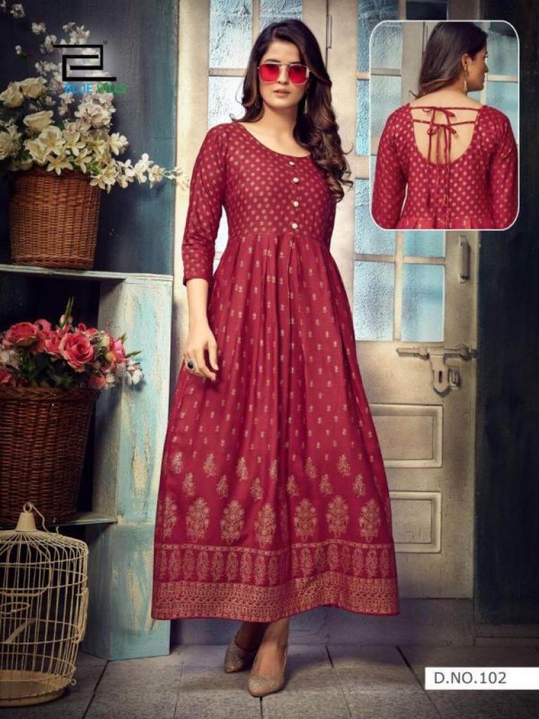 Blue Hills Show Off Rayon Fancy Gold Print Kurti  catalog 