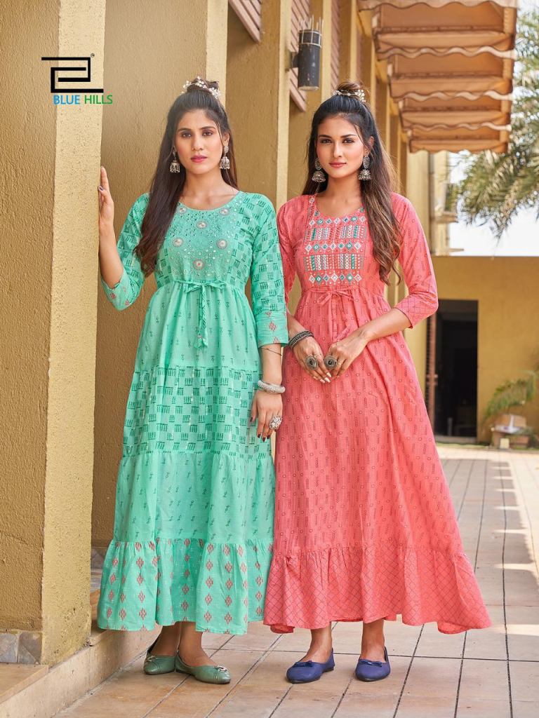 Blue Hills Sizzling Cambric Cotton Fancy Wear Long Anarkali Kurti Collection