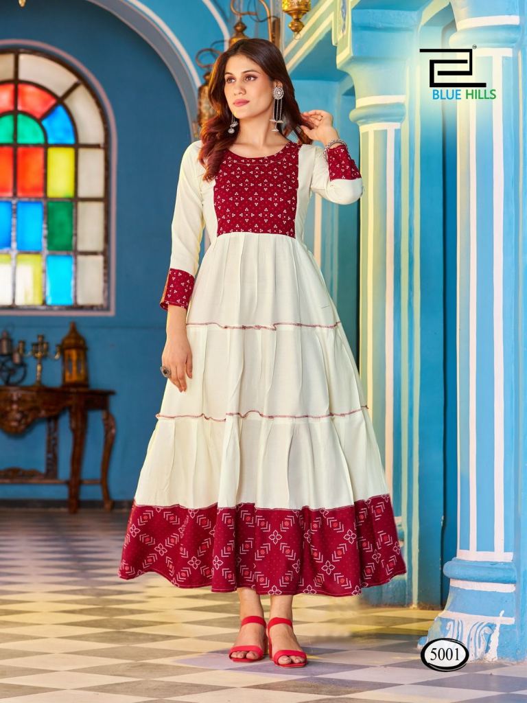 Blue Hills Snow White Rayon Long Anarkali Kurtis collection