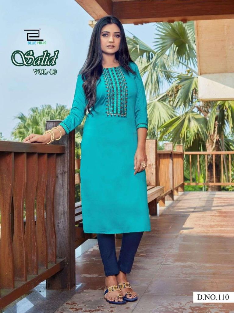 Blue Hills Solid Vol 10  Casual Wear Kurtis Catalog 