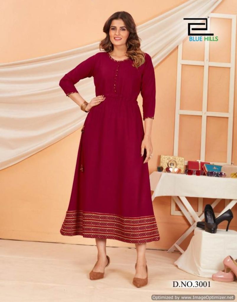 Blue Hills Special Vol 3 Catalog Fancy Wear Rayon Long Kurtis