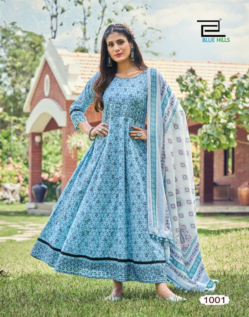 Blue Hills Spotlight vol 1 cotton Cambric Printed Anarkali Kurti With Dupatta 