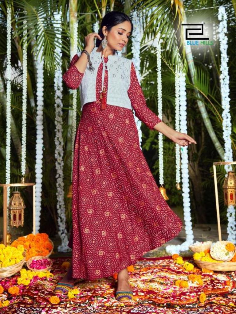 Blue Hills Stop Watch Rayon Designer Kurti With Chiken Koti Catalog