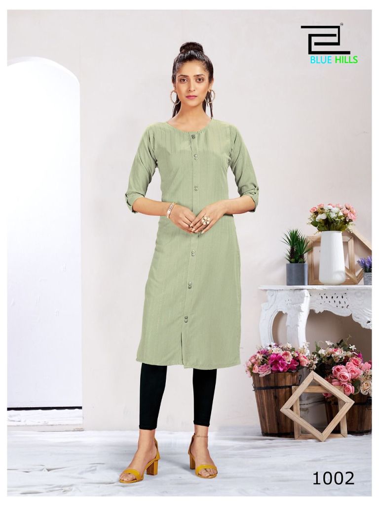 Party Wear Round Neck Dark Blue Color Rayon Fabric Plain Designer Look Kurti  at Rs 550 in Surat