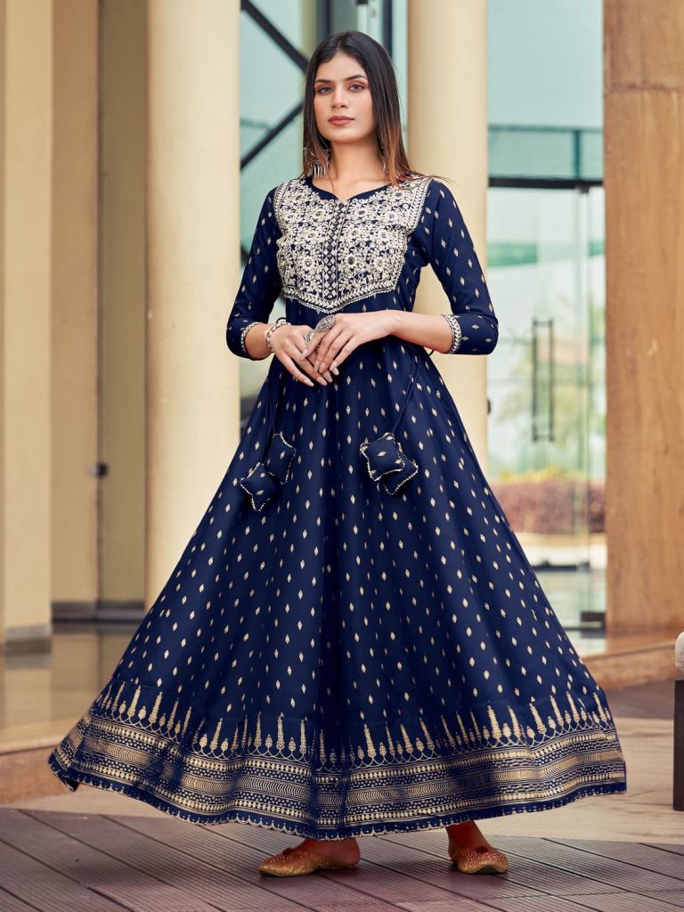 Blue Hills Walkway 40 Designer Foil Printed Long Anarkali Kurtis