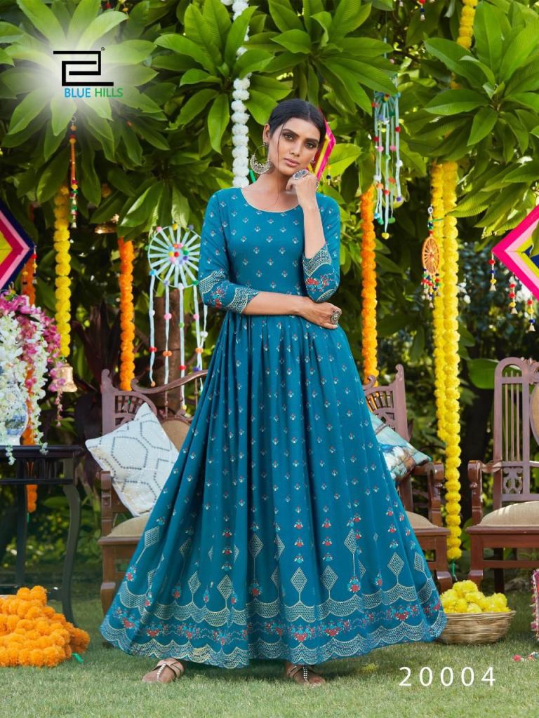 Get Deep Green & Sky Blue Embroidered Pleated Kurti With Multi Striped  Tulip Pants at ₹ 1749 | LBB Shop