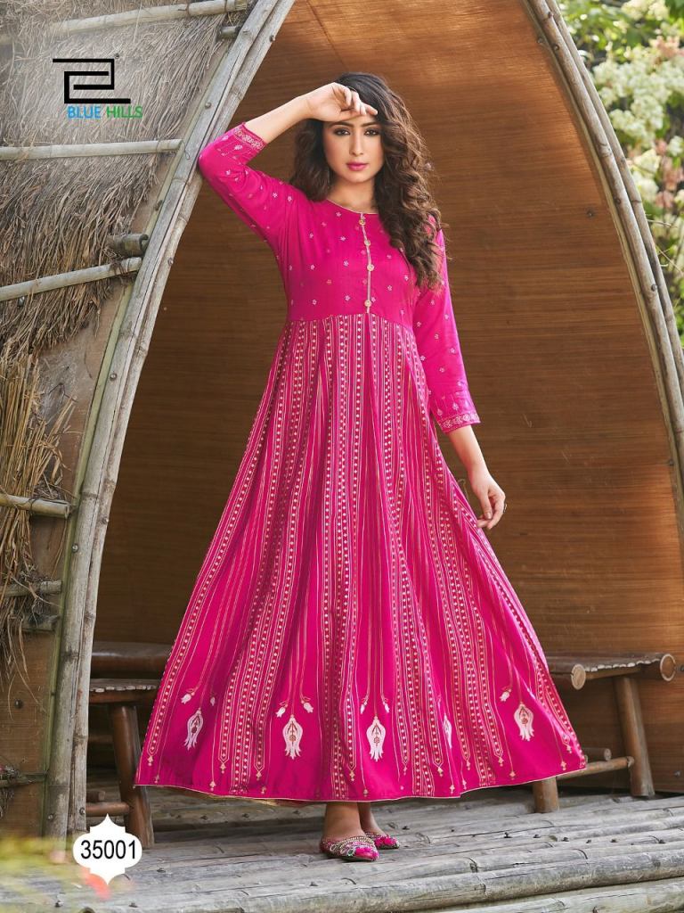 Blue Hills Walkway  vol 35 Rayon Foil print Anarkali Kurti 