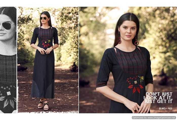 Blue Lee vol Kajree Fashion Denim Kurtis