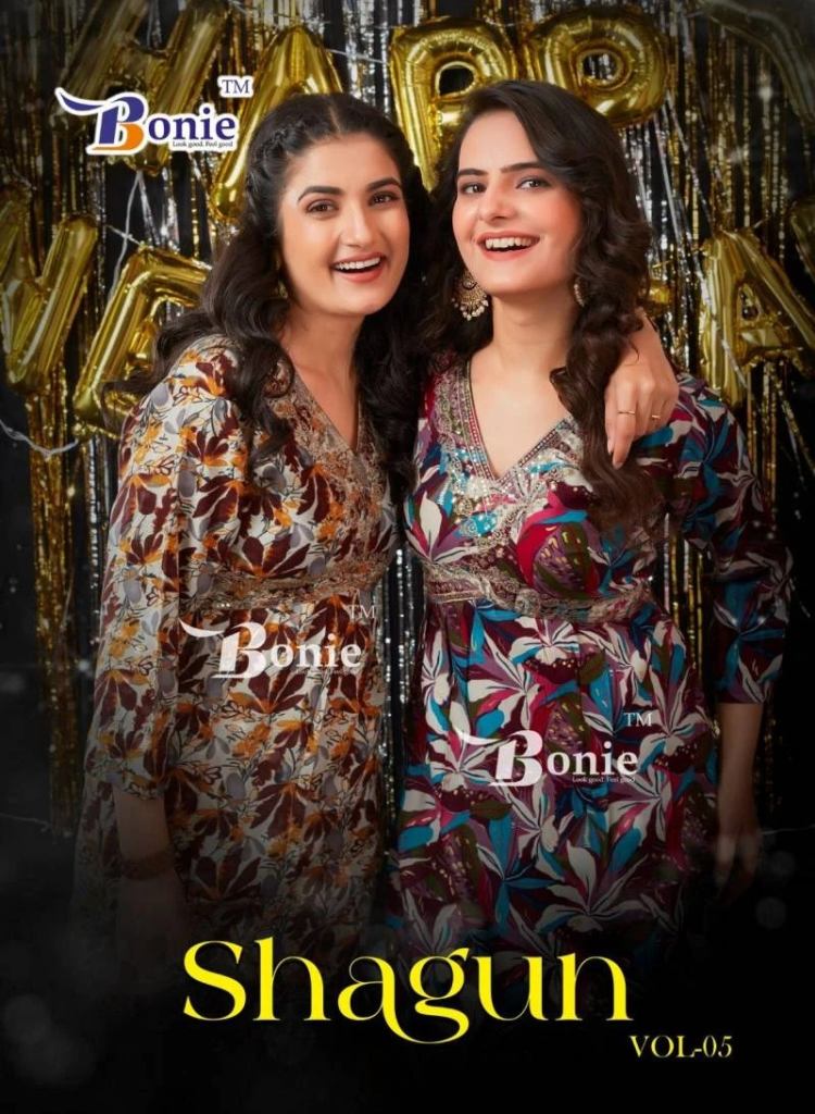 Bonie Shagun Vol 5 Printed Rayon Alia Cut Kurtis