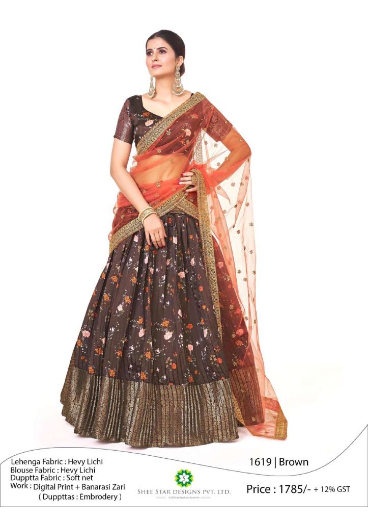 Brown colours folral printed Designer Half sarees  Lengha collection