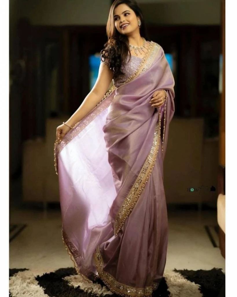 Bt 3106 Beautiful Lovender Silver Tissue Silk Designer Saree Collection