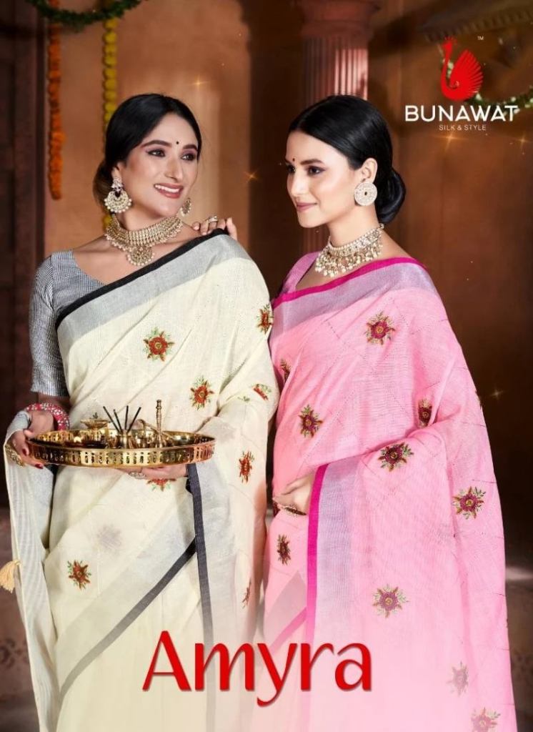 Bunawat Amyra Fancy Linen Embroidery Sarees