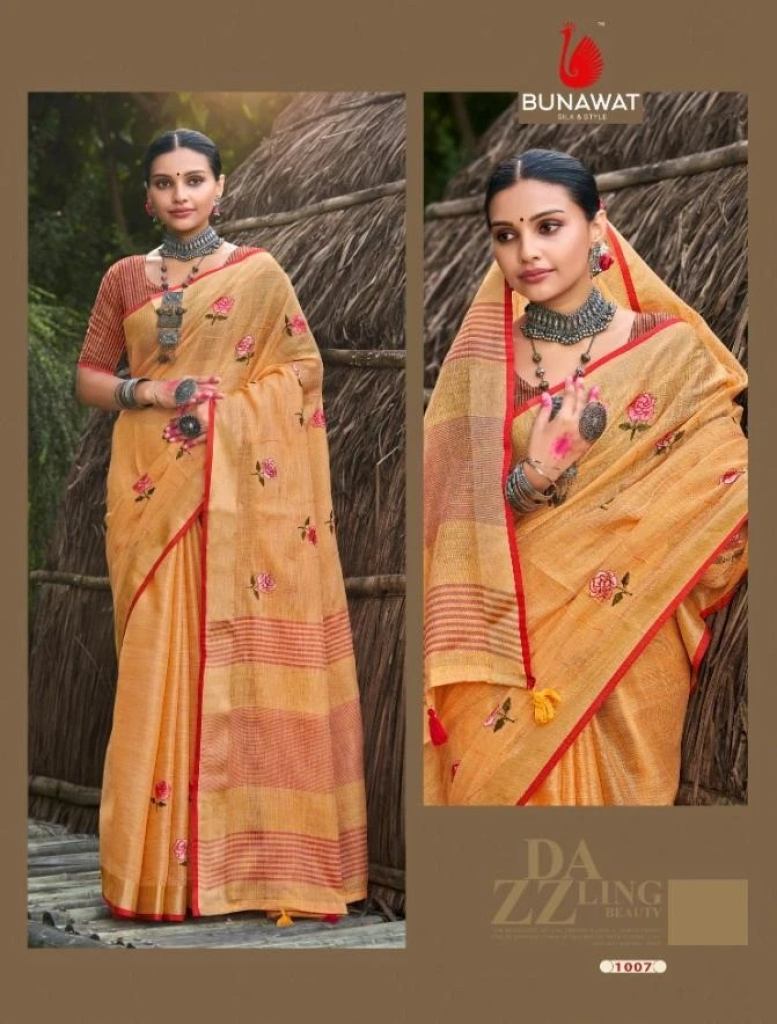 Bunawat Linen Weaves Fancy Embroidery Saree Collection