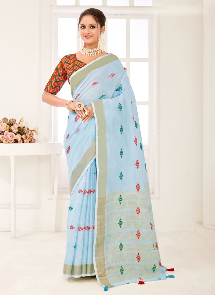 Bunawat Padamshree Ethnic Wear Soft Linen Embroidery Work Saree Collection