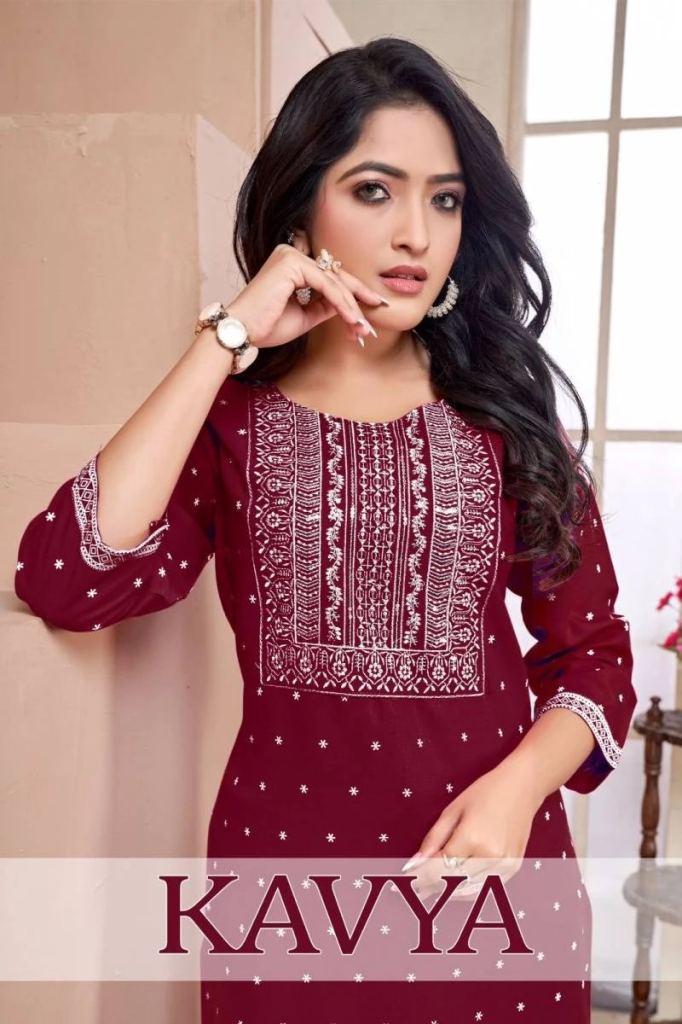 Casual Wear Kavya 1001 Beautiful Embroidery Rayon Kurtis