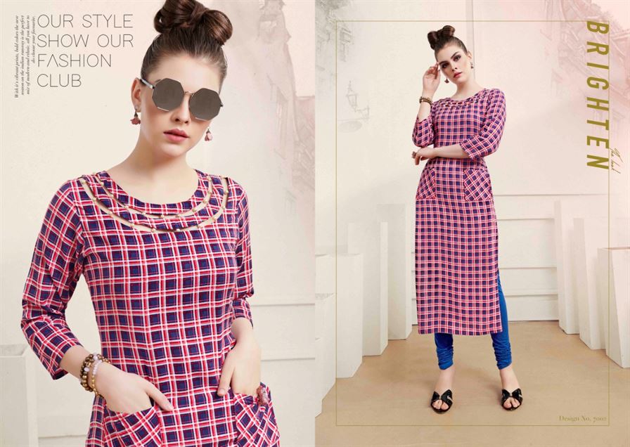 Pink madras checks stylish kurta | Simple kurti designs, Churidar designs, Kurta  designs women