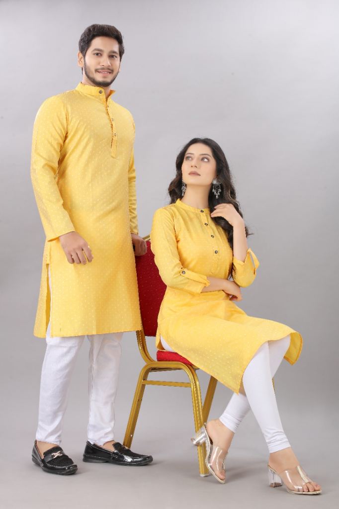 Yellow hand work embroidery 2 piece kurti set – Threads