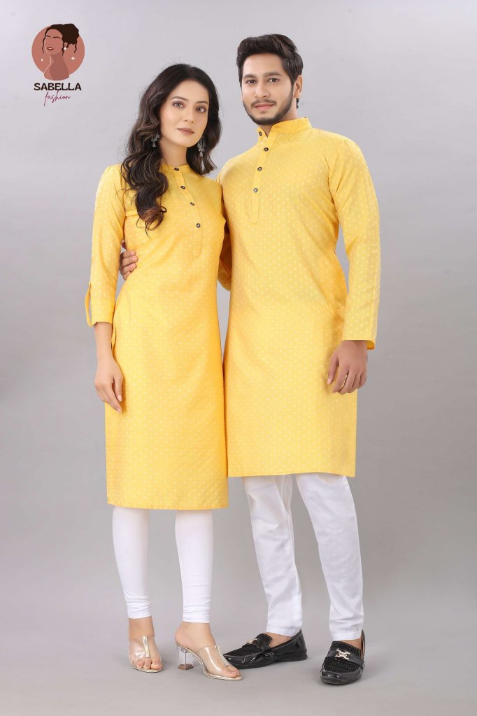 Buy Zarkle Men And Women Yellow Foil Print Pure Cotton Couple Kurta Kurti  Set (Men-M And Women-M) Online at Best Prices in India - JioMart.