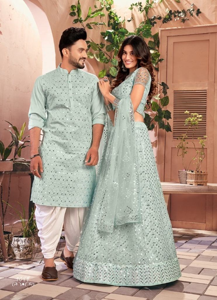 Couple wear of Shee Star Fantastic sequence work Lehenga Choli & Kurta Wedding Wear Couple Combo collection