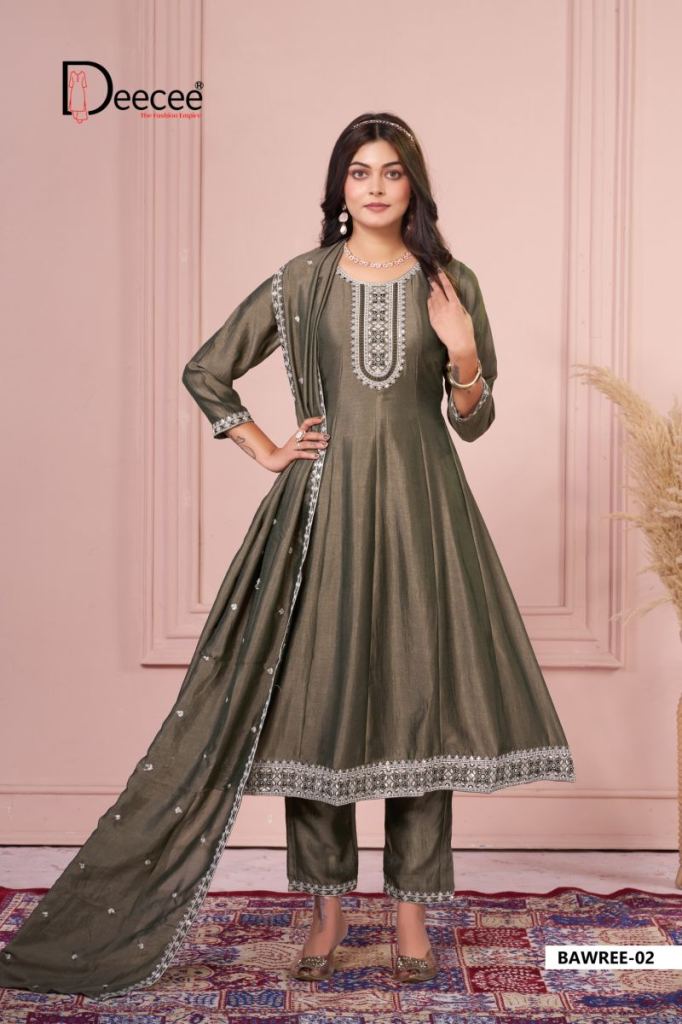Deecee Bawree Embroidered Falared Kurti With Bottom Dupatta