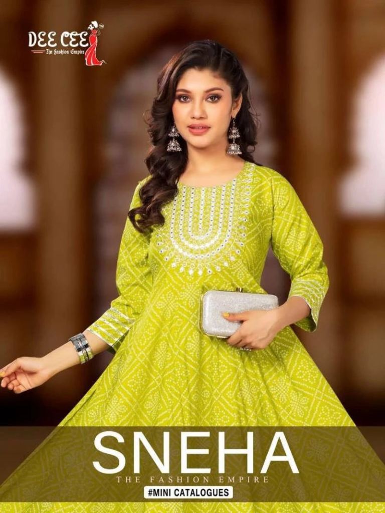 Deecee Sneha New Beautiful Rayon Bandhani Printed Flaired Long Kurtis