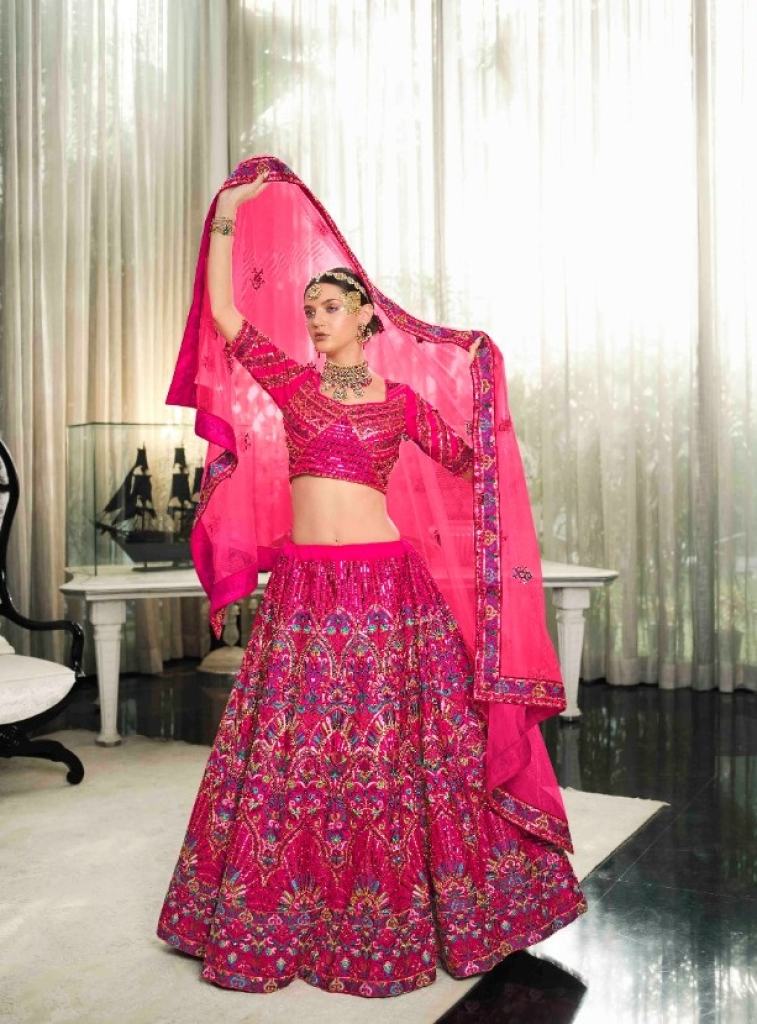 Deep Pink Heavy Embroidered Silk Wedding Wear  Lehenga Choli