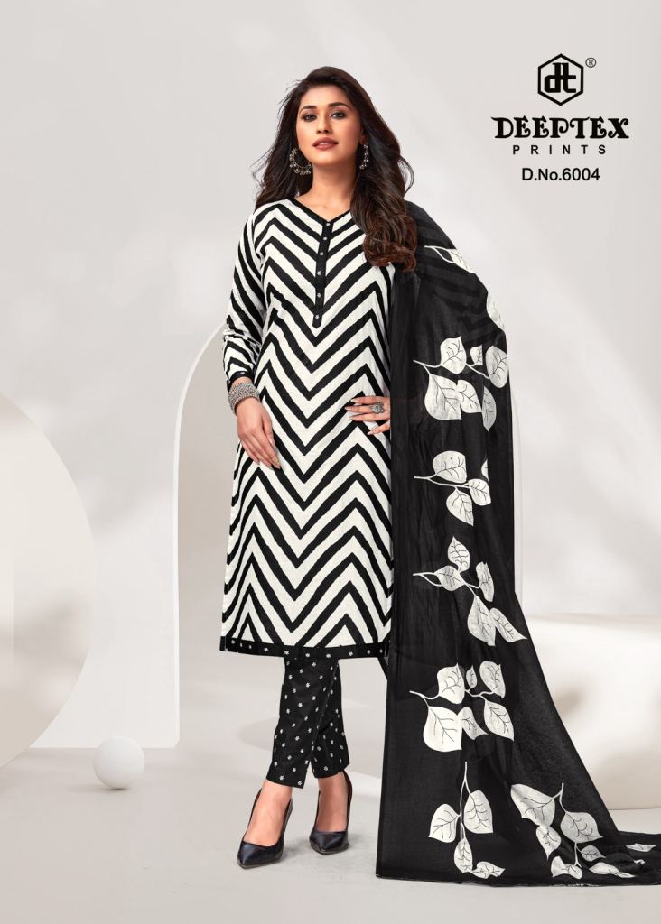 Deeptex Aaliza Vol 6 Black And White Cotton Printed Unstitched Dress Materials 
