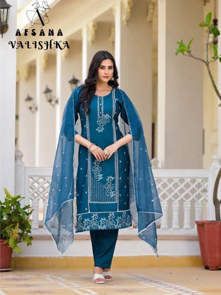 Designer Afsana Valishka Blue Roman HandWork Salwar Suit 