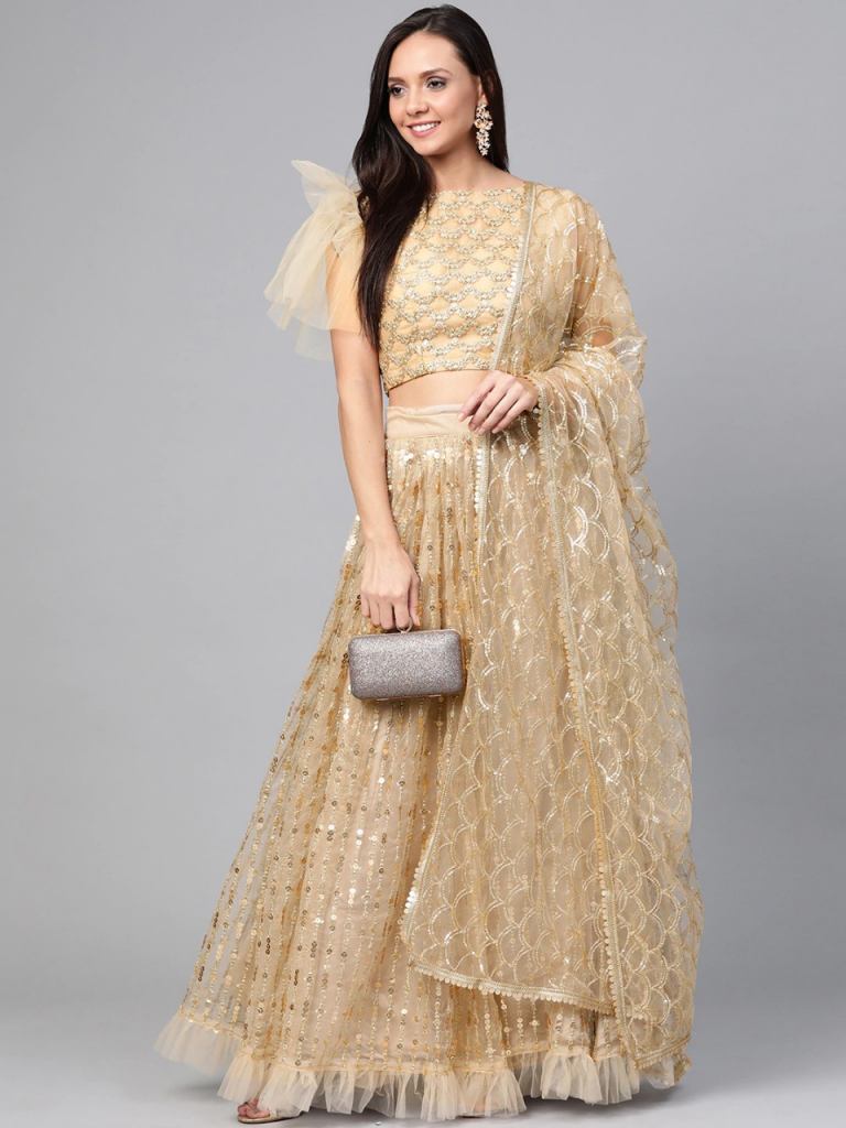 Designer Beige & golden zari work lehenga choli  