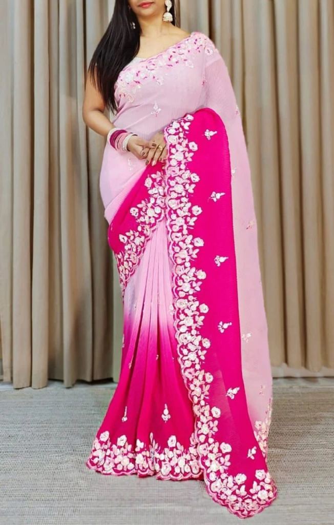 Designer Vt 5049 Beautiful Georgette With Sequence Embroidery Saree Set 