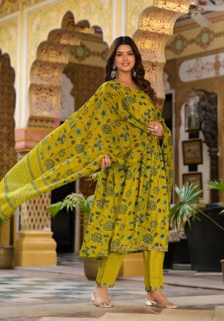 Dhruvi 133 Yellow Rayon Floral Printed Ready Made Salwar Suit 