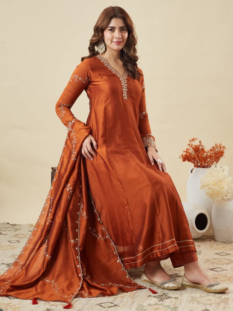 Dhukashish 01 Orange Color Anarkali Kurti Set