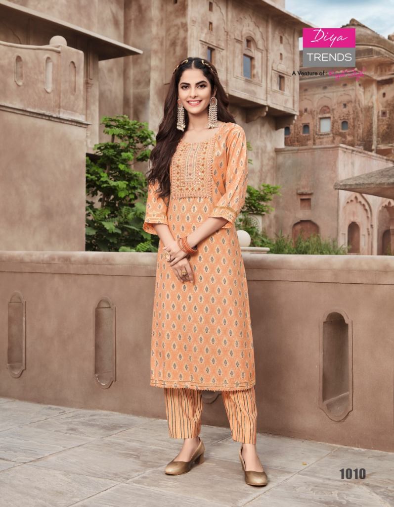  Diya Trends Goldy vol  1 Chanderi Cotton Printed  Exclusive Wear Kurti With Pant 