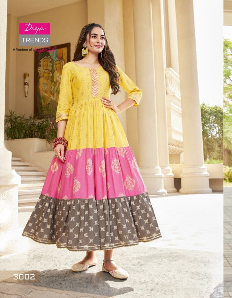 Diya Trends Groom  vol 3 Rayon Gold print Designer Anarkali Kurti Collection