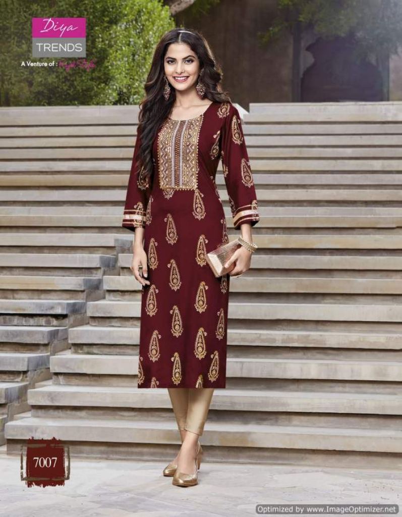 Diya Trends Victoria  vol 7 Rayon Embroidery  Fancy Wear Kurti Collection
