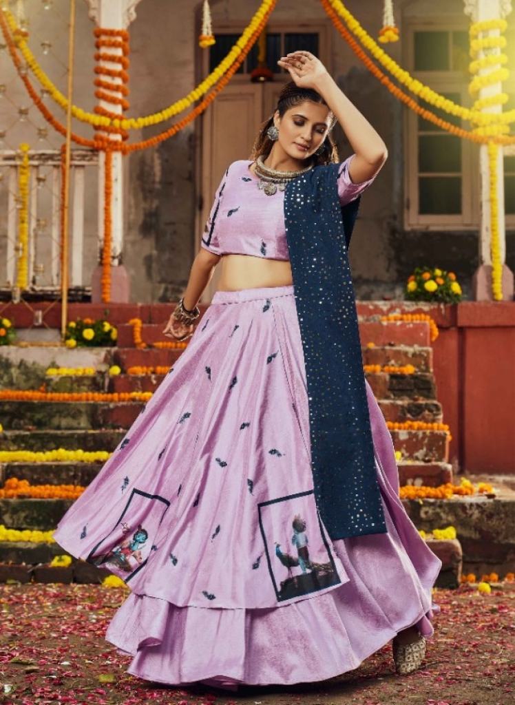 Dusty Pink Stylish Multi Printed Lehenga choli 