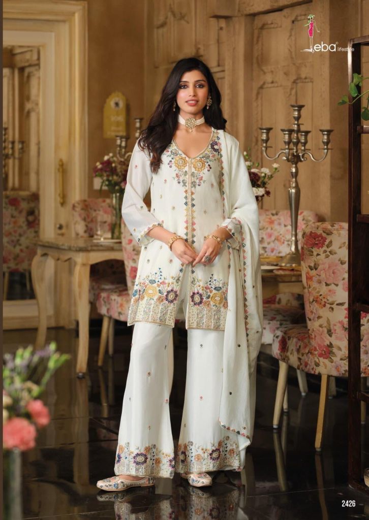 Eba Sanvi Black And White Top Plazzo And Dupatta