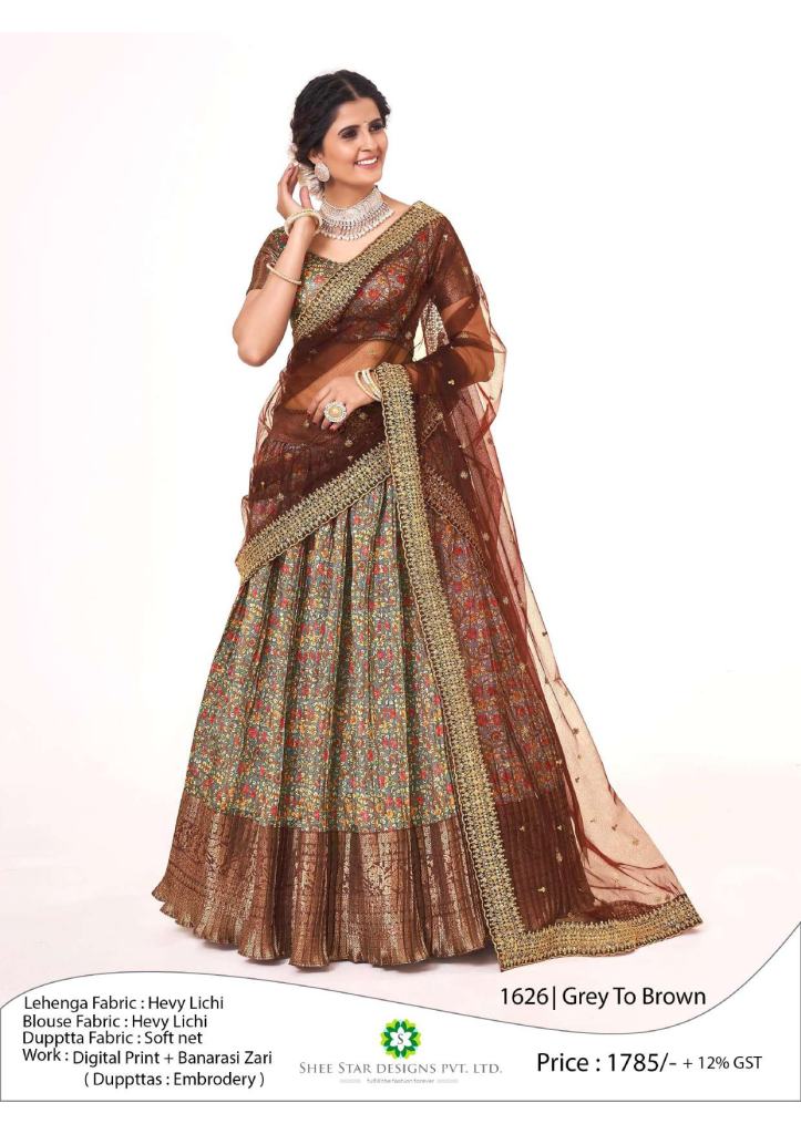 Elegant Grey to Brown Gold Half Sarees Lehenga Collection