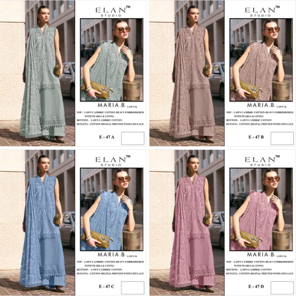 Elira Elan E 47 A To D Embroidered Pakistani Cotton Suit Collection