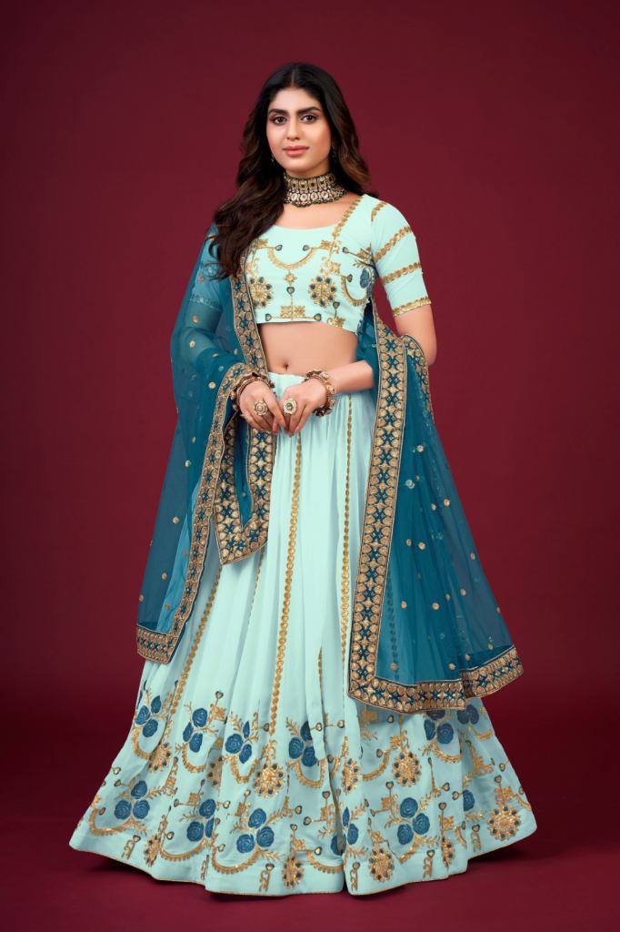 Exclusive Latest Sky Blue Color Lehenga Choli  collection At wholesale textile 