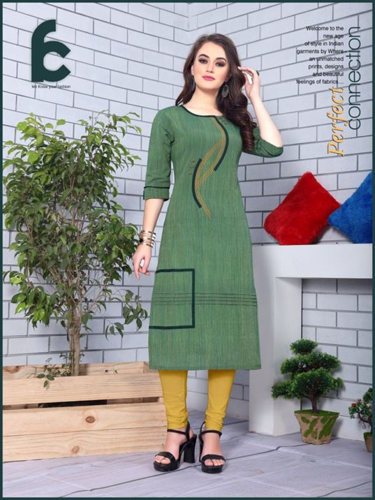 Green Straight Readymade Daily and Office Wear Cotton Long Kurti