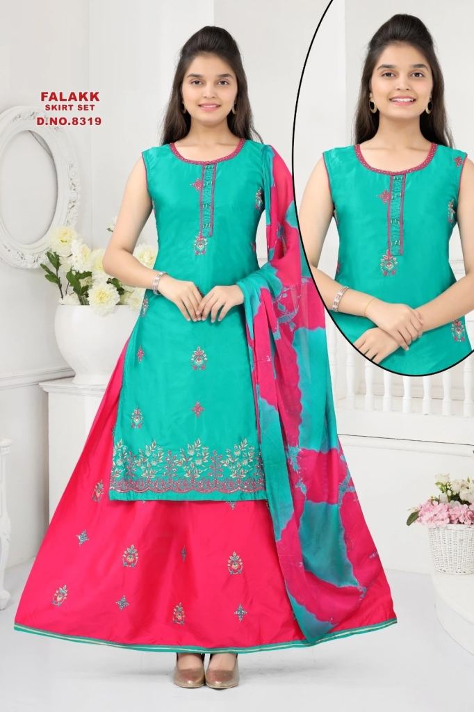 Falakk 8319 Silk Embroidered Kurti Skirt With Dupatta Wholesale