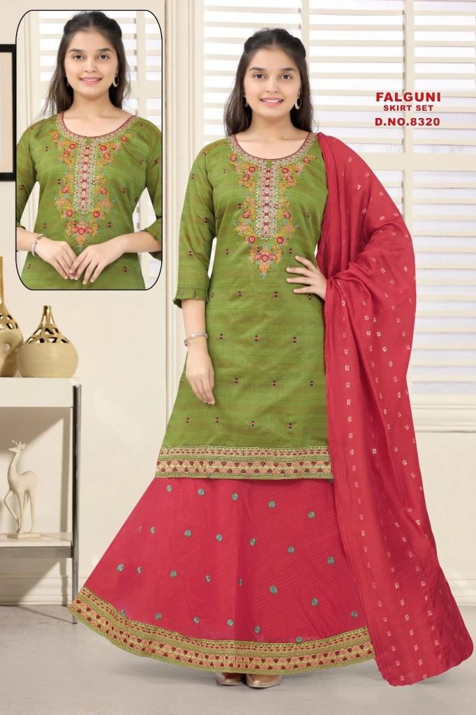 Falguni 8320 Silk Embroidered Kurti Skirt With Dupatta