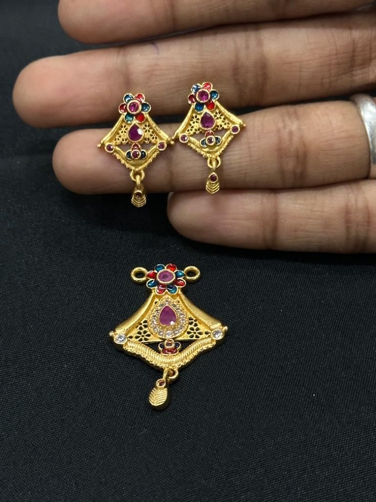 Fancy New Design One Gram Gold Mangalsutra Pendal, Buti, Earrings Mangal sutra Jewellery set