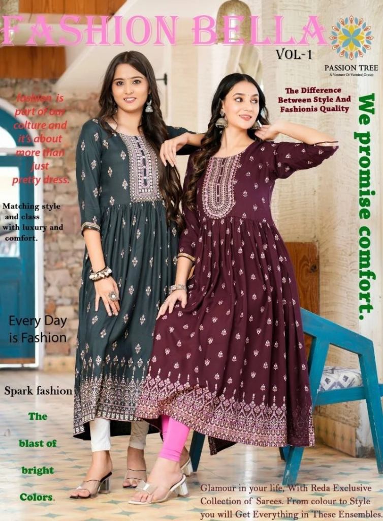 Fashion Bella Vol 1 By Passion Tree Rayon Naira Cut Kurtis