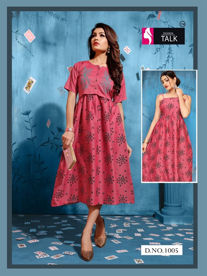 Fashion talk present Tucute Stylish Seprate Jacket Style Heavy Rayon Kurtis catalogue 81573030433