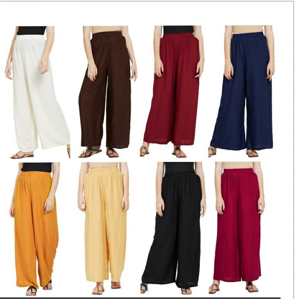 Premium heavy Rayon 14kg Mix colors Palazzo Pants Waist Size 28 to 36