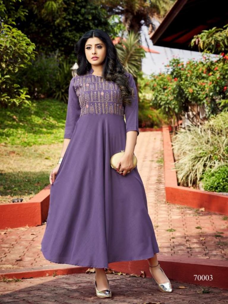 feelings by anju fabrics 7191-7196 series fancy party wear designer long  kurtis bottom dupatta set surat