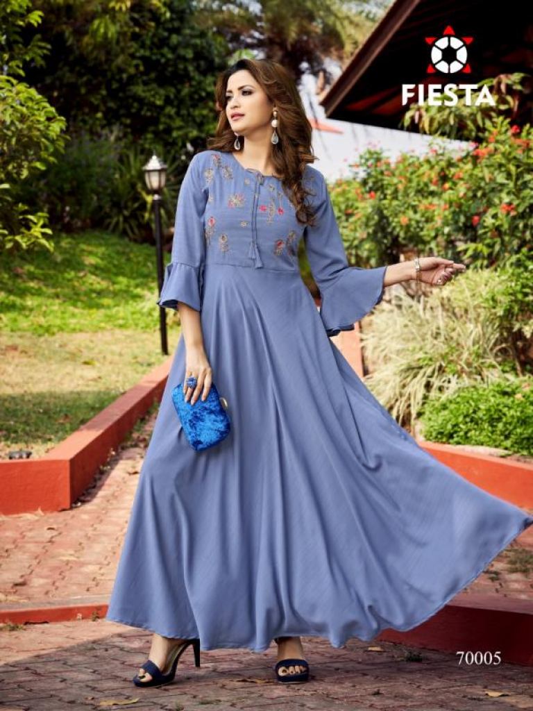 Long kurti with designer sleeves and embroidery - Kurti Fashion