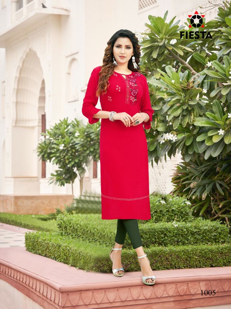 Fiesta Pink City Rayon Fancy Embroidery Kurti catalog,